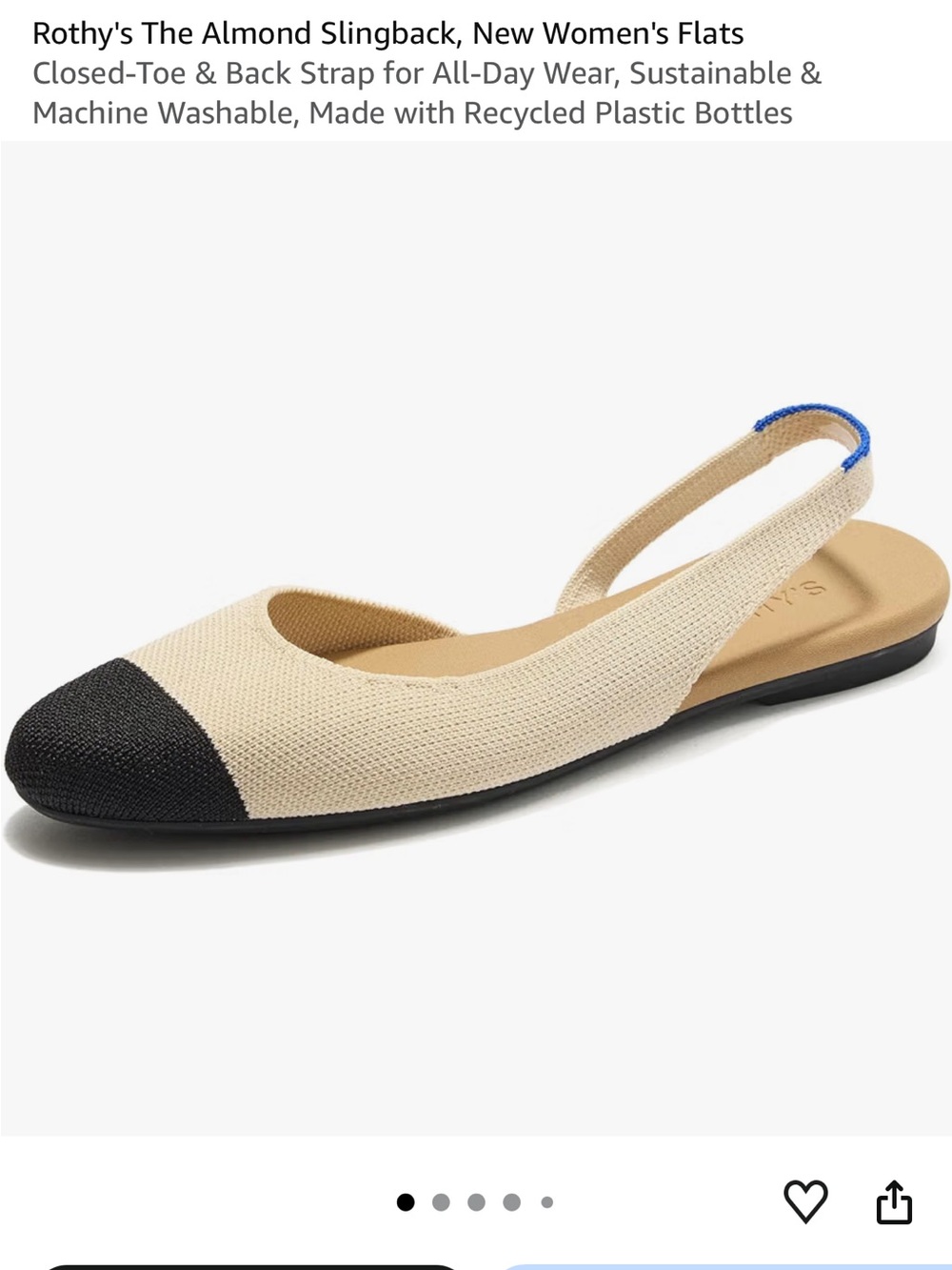 Rothy's Almond Slingback Flat - Almond with Black Cap Toe